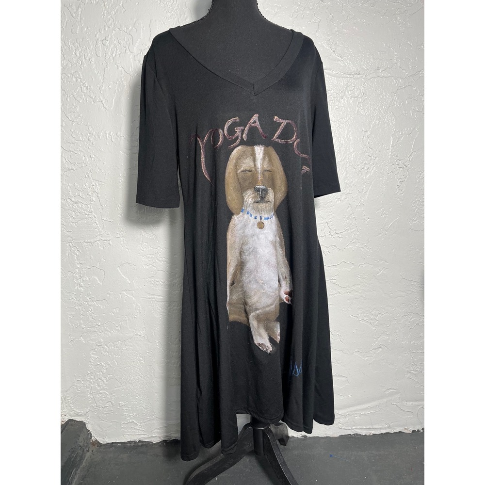 Art by‎ Lisa Pesiri Yoga Dog Beagle V-Neck T-Shirt Dress Black Large